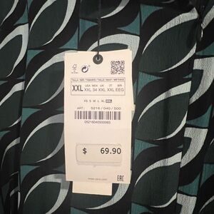 Zara Black and Green Patterned Blouse